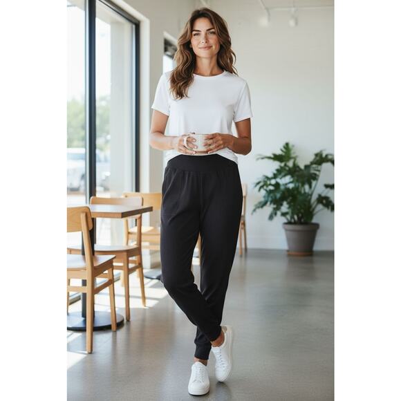 ATHLETA Black Spandex SALUTATION RIB JOGGER Gym‎ Yoga Pants Sz Women's S - Picture 2 of 15